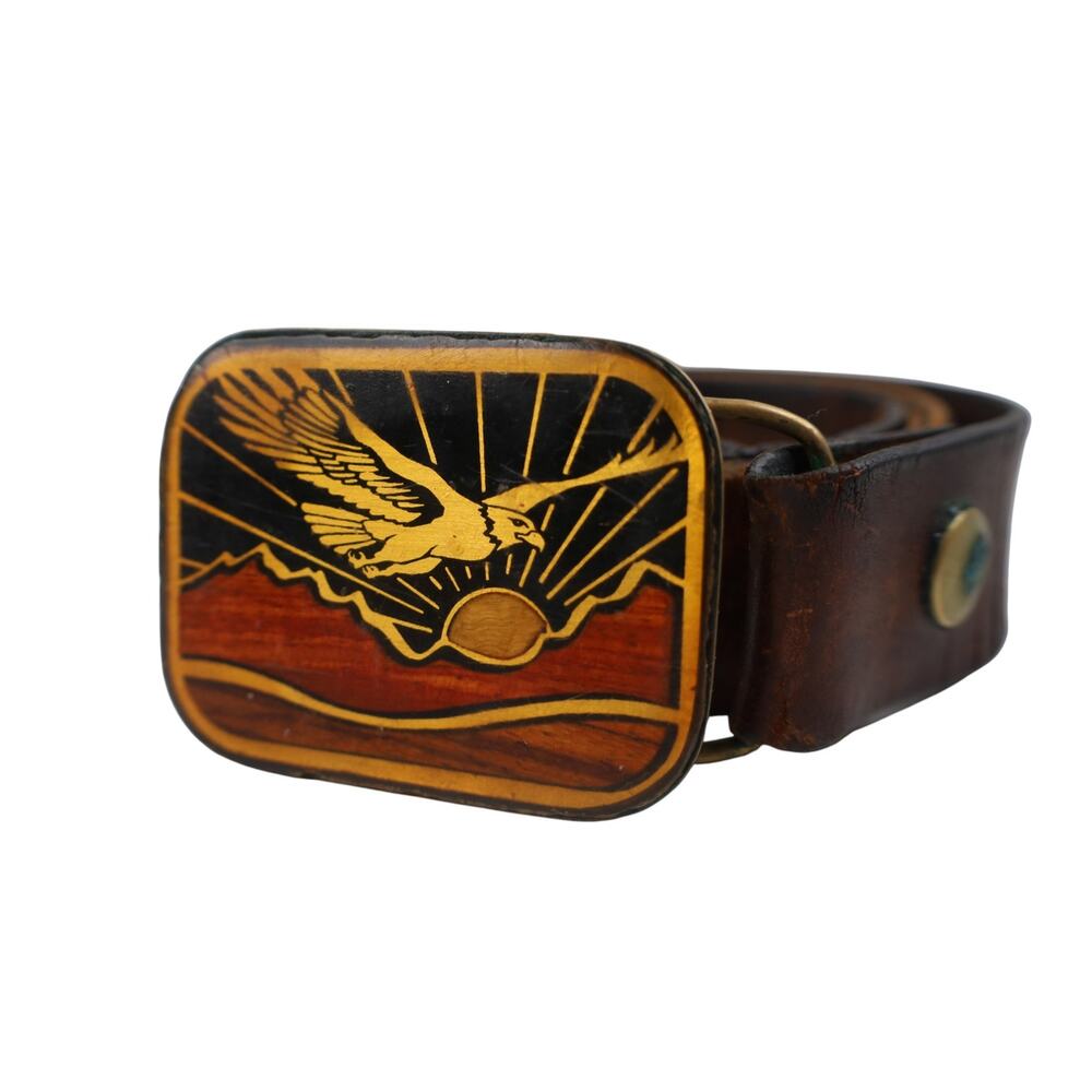 Vintage Harmony Metal Brass Bald Eagle Sunset Belt Buckle